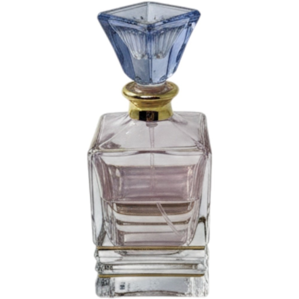 Vintage Art Glass Perfume Bottle Purple Blue Gold Trim‎ Square Stop Vanity Decor